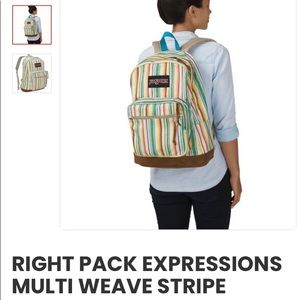 Jansport Originals Multi Color Stripe Backpack Suede Leather Bottom